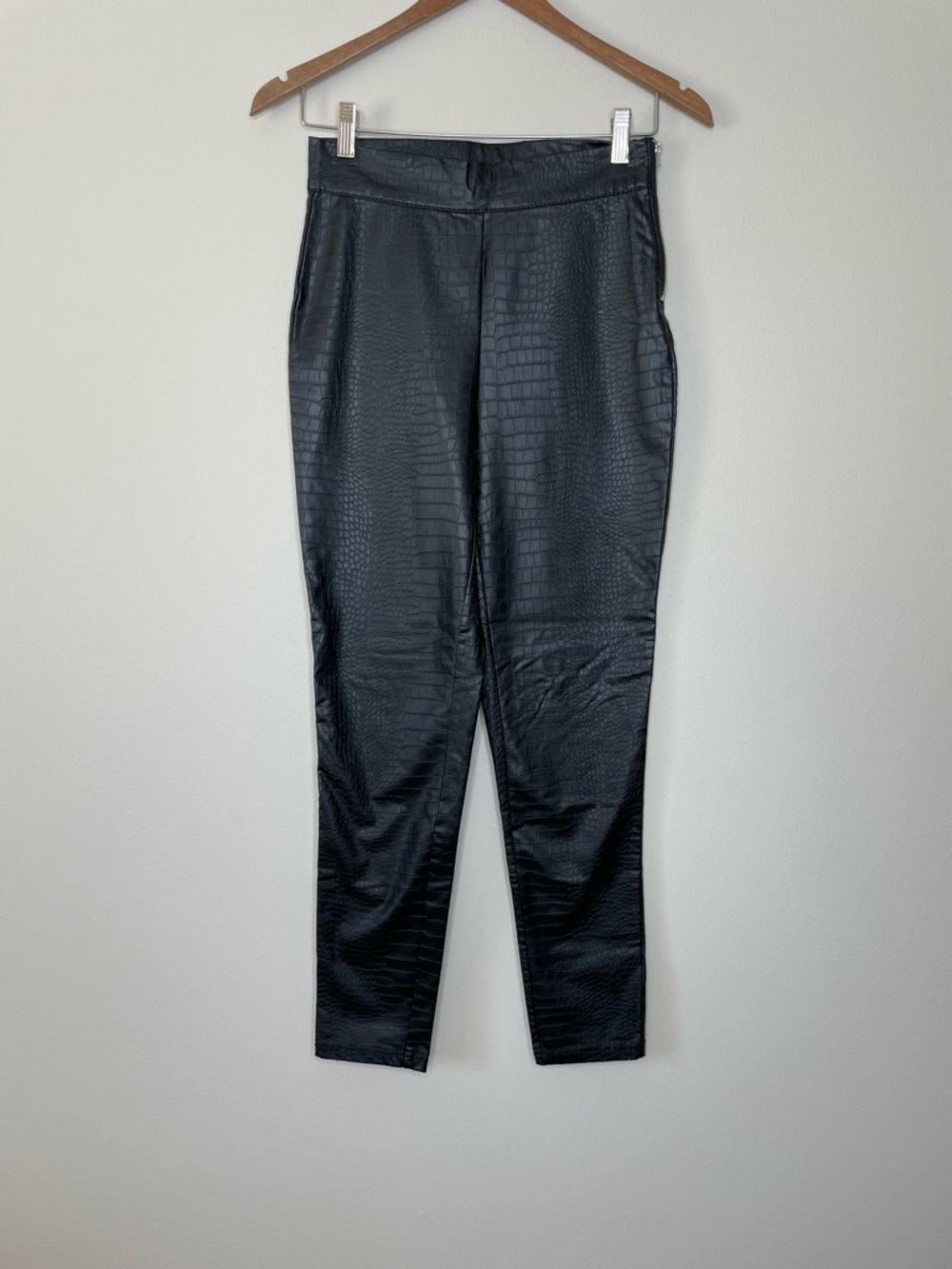 Guess Black Faux Leather Croc-Embossed Trousers